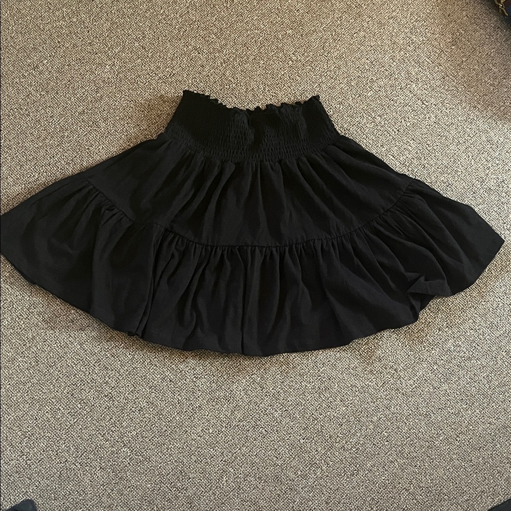 Mini Black Jersey Smocked Skirt